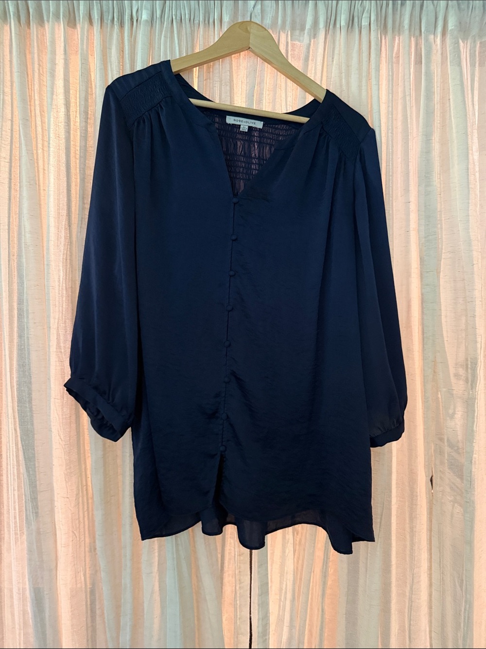 Rose & Olive Navy Button-Front V-Neck Tunic